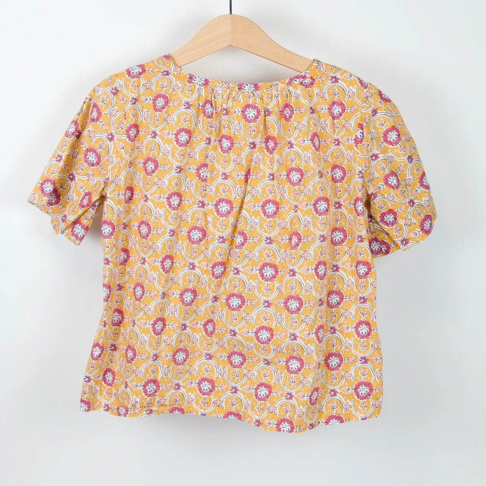 Gymboree Boho Floral Print Short Sleeve Blouse Mustard Yellow Pink Girls‎ 5-6